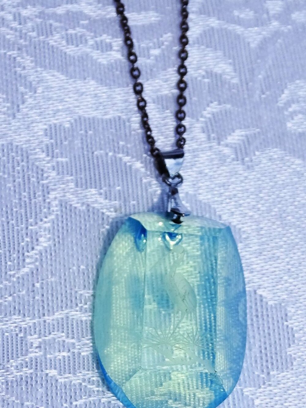 Vintage 925 Sterling Silver Necklace with a Glass Etched Pendant 18"